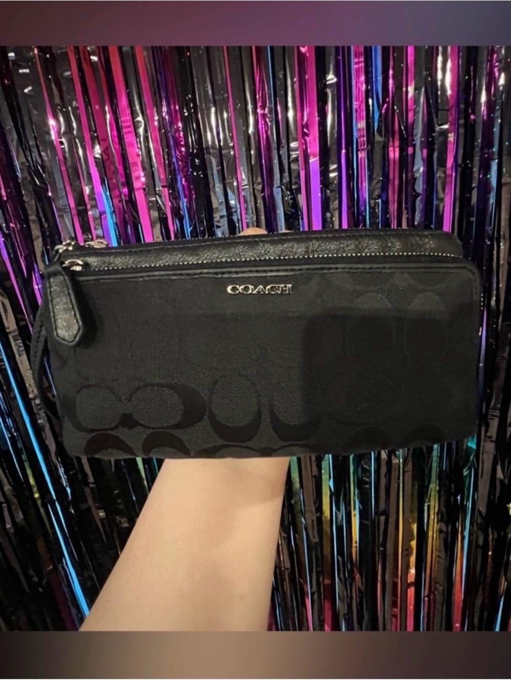 Coach Black Signature double zipper Wallet